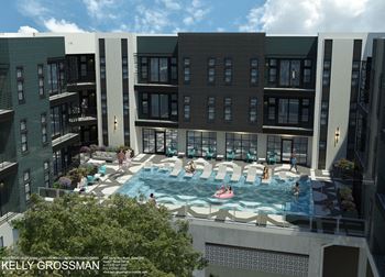 a rendering of the pool at kelley crossman apartments